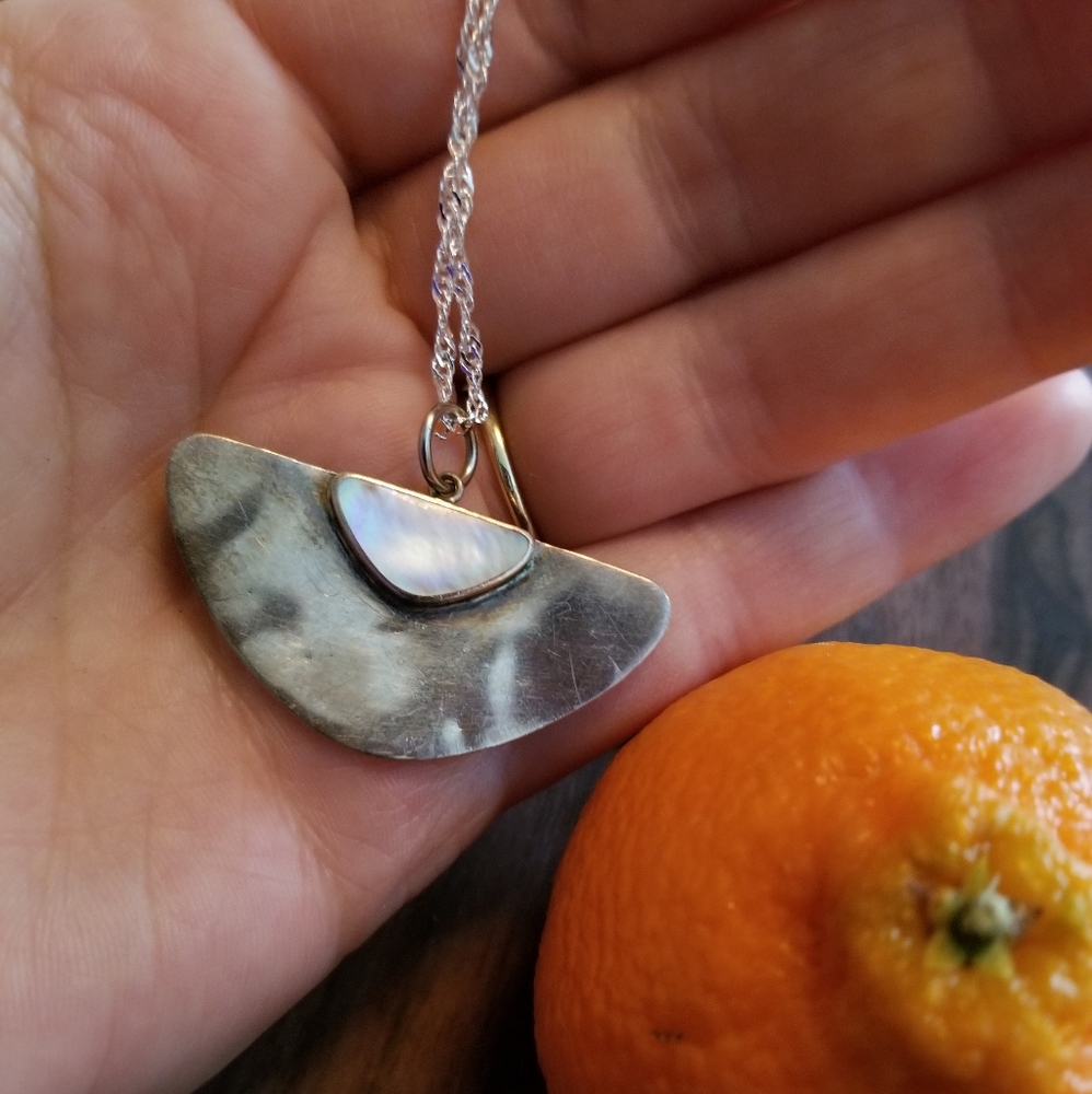 Vintage Abalone Sterling Silver Geometric Pendant
